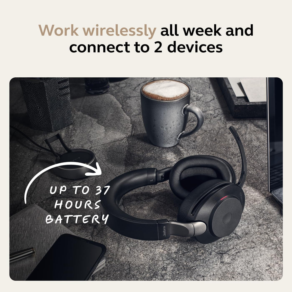 Jabra Evolve2 85 Wireless PC Headset with Charging Stand USB Bluetooth Adapter (New)