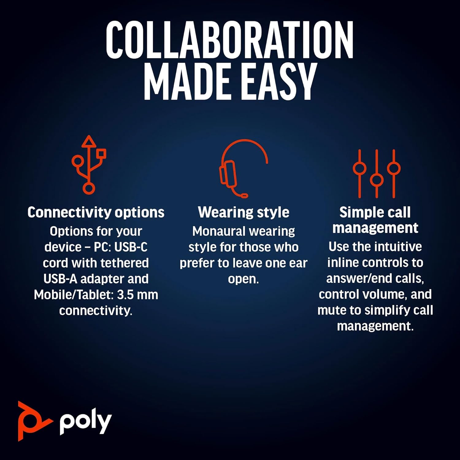 Poly Blackwire 5220 Stereo USB-C Headset +3.5mm Plug +USB-C/A Adapter (New)