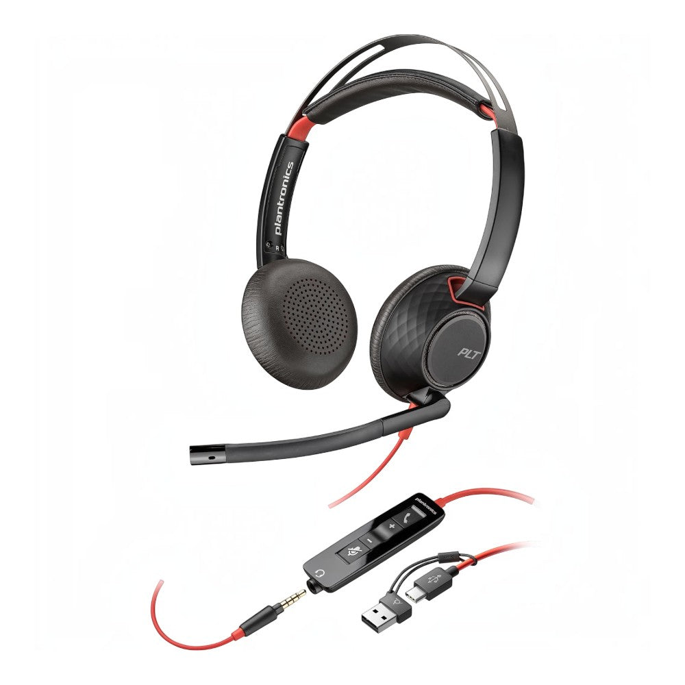 Poly Blackwire 5220 Stereo USB-C Headset +3.5mm Plug +USB-C/A Adapter (New)