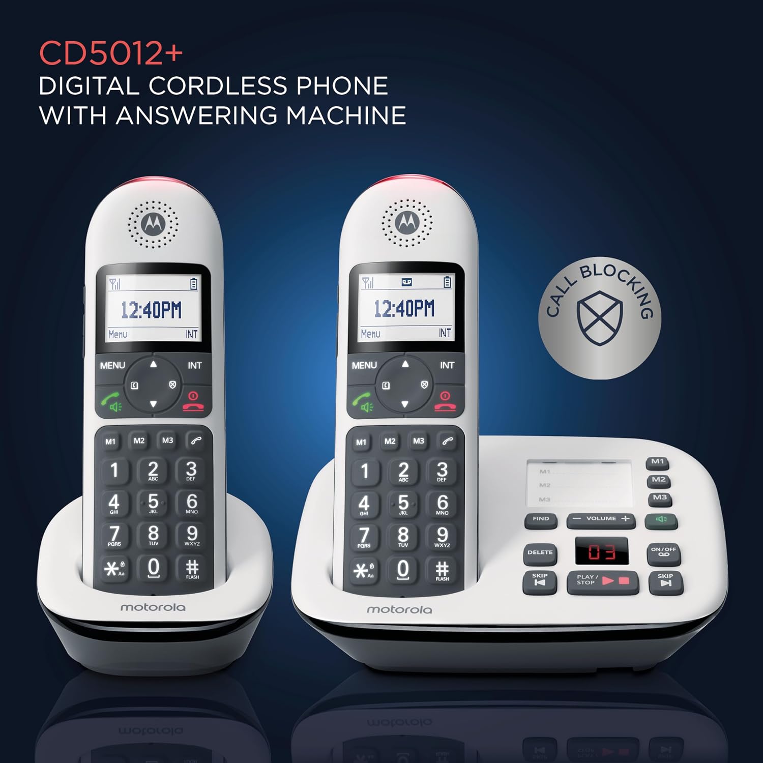 Motorola CD5012 Digital Cordless Phone Big Buttons Call Blocking Answer Machine (Renewed)