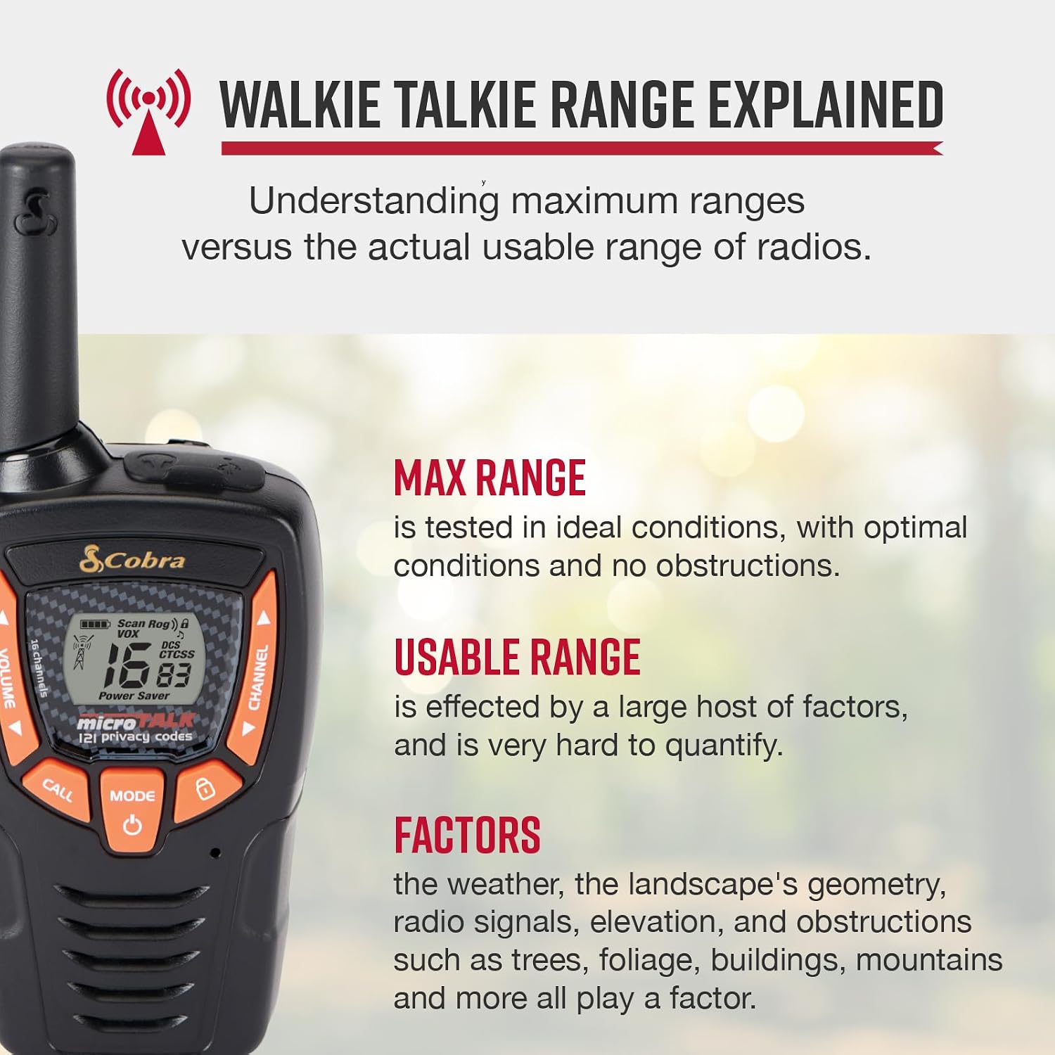 Cobra AM655 Compact Walkie Talkies 2-Pack Weather Resistant Two Way Radios (Renewed)