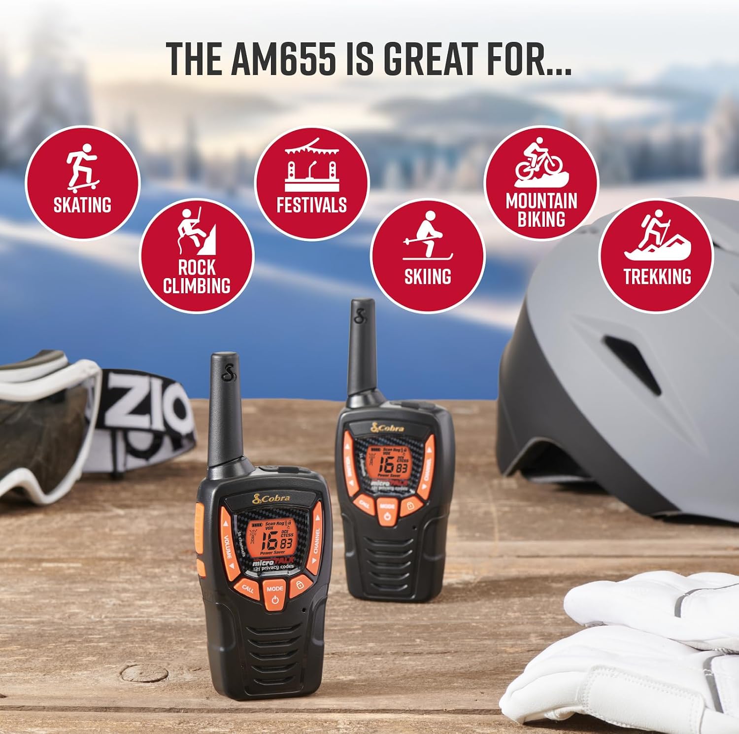 Cobra AM655 Compact Walkie Talkies 2-Pack Weather Resistant Two Way Radios (Renewed)