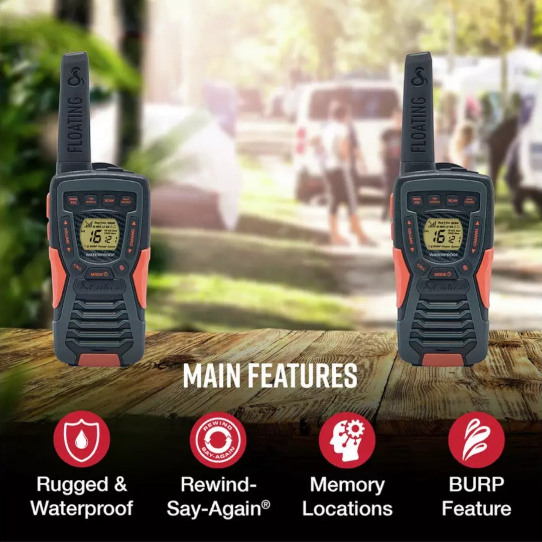 Cobra AM1055 Floating Waterproof Walkie Talkies 12 km Range LED Flashlight 2-Pack (Renewed)