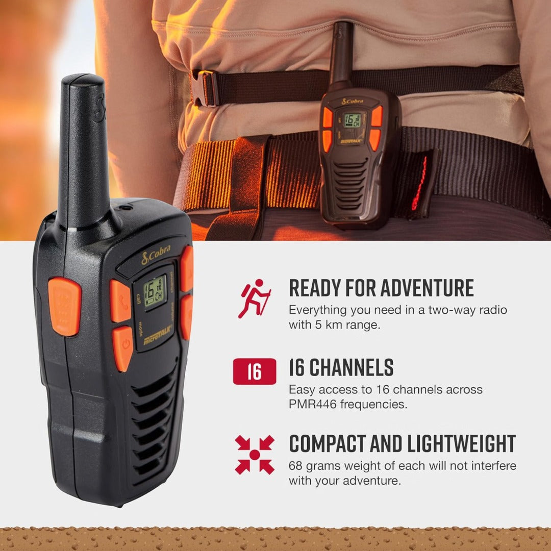 Cobra AM255 Pack Of 2 Lightweight Walkie Talkies 5km Range 16 Channels (Renewed)