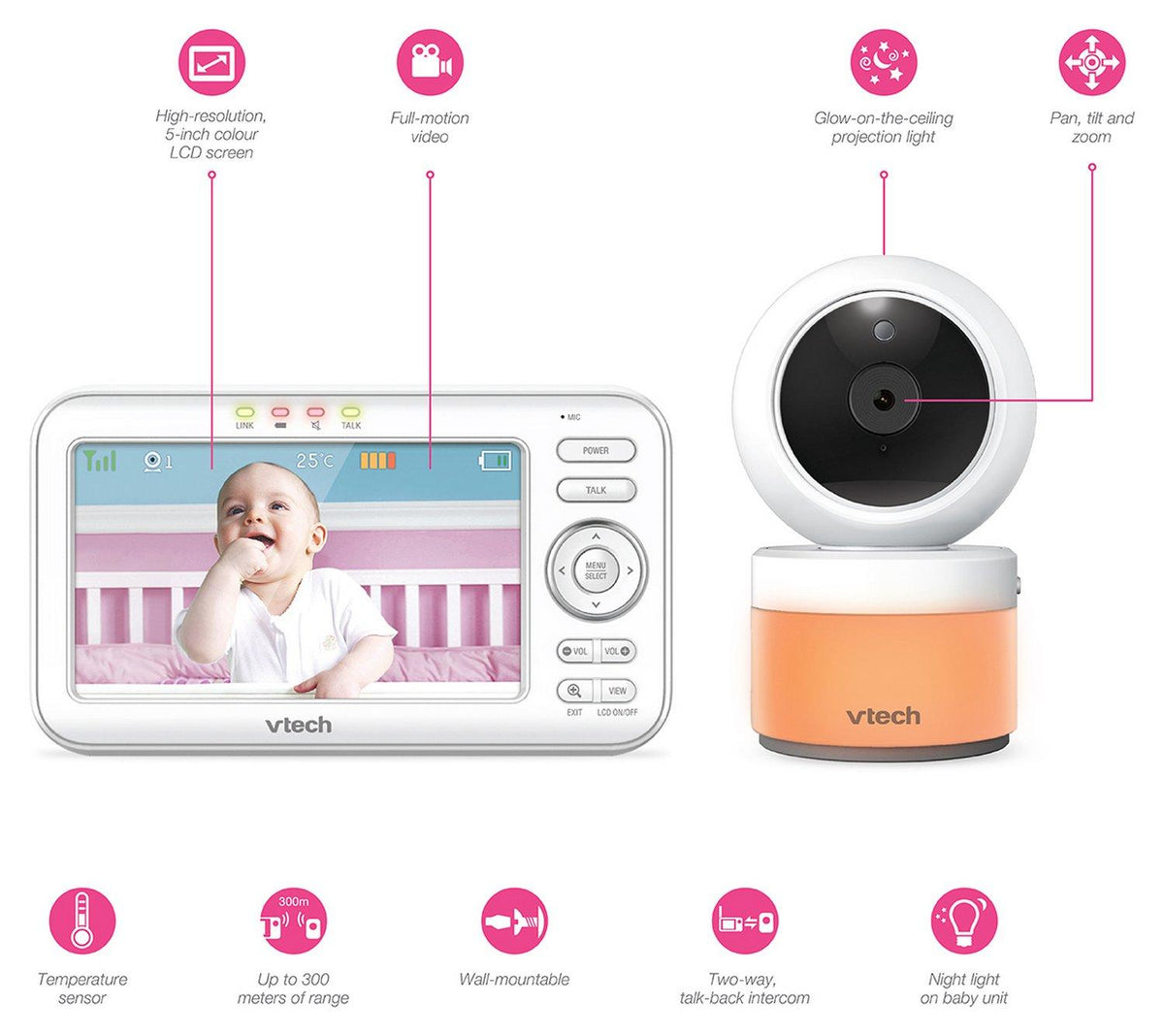 VTech Video Baby Monitor VM5463 5'' Pan Tilt Night Light And Projection (Refurbished B-Grade)