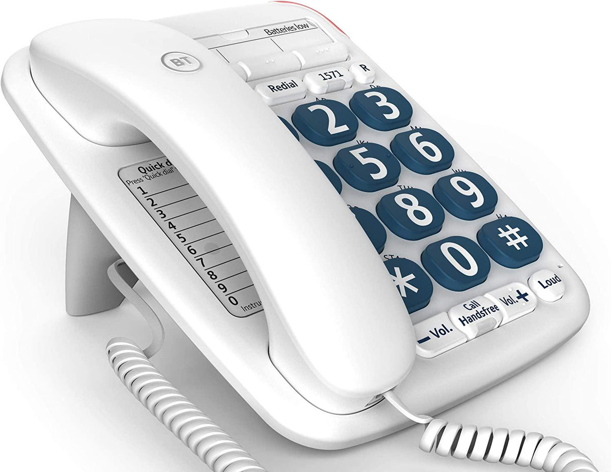BT Big Button 200 Corded Landline Home Telephone Handsfree White (Renewed)