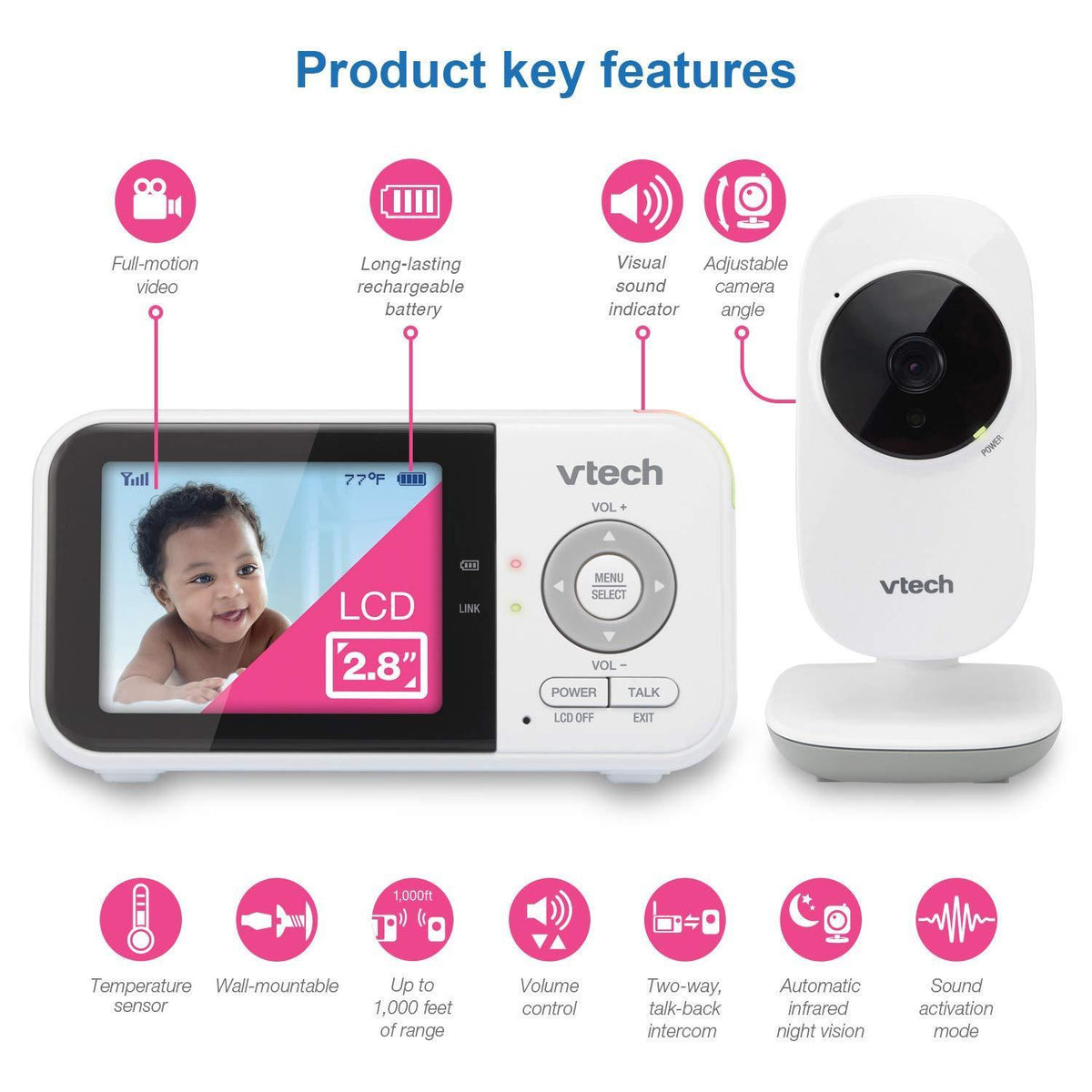 VTech Digital Video Baby Monitor VM819 2.8'' High- Resolution Colour LCD Display (Refurbished B-Grade)