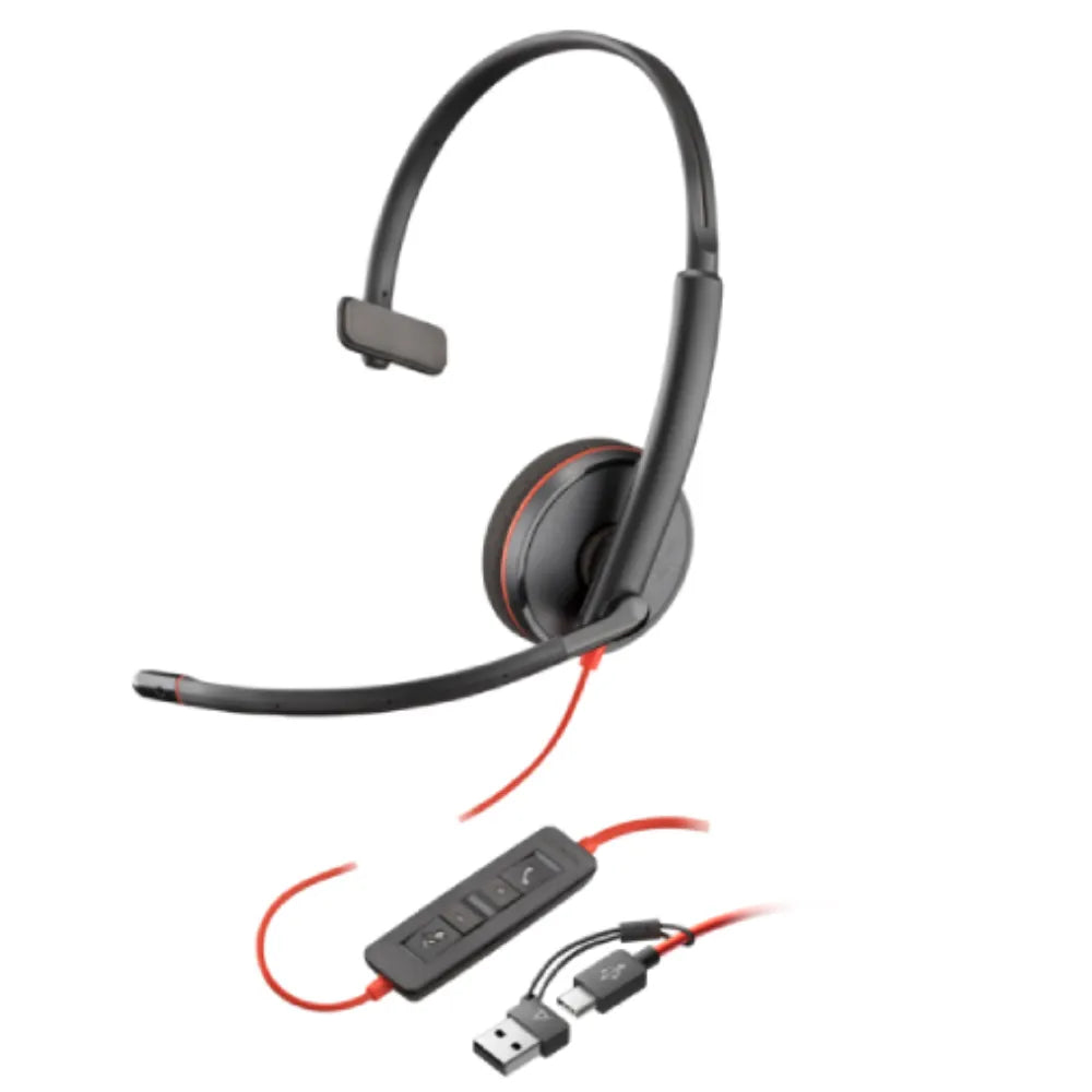 Poly Blackwire 3210 USB-C/A Monaural Headset with Microphone Black (New)