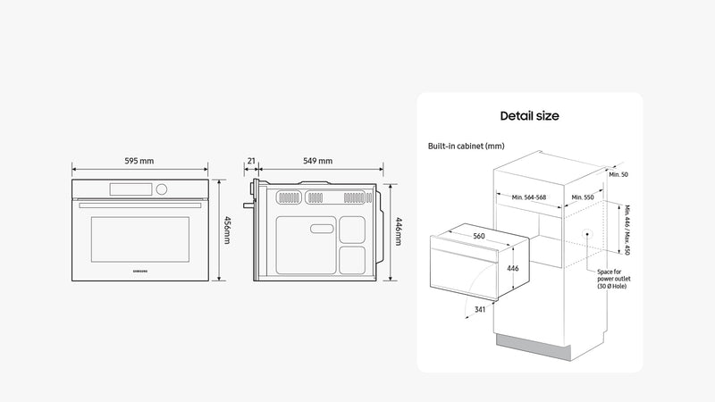 Samsung Smart Compact Oven 50L Series 4 WiFi Steam Clean NQ5B4553FBK/U4/N (New)