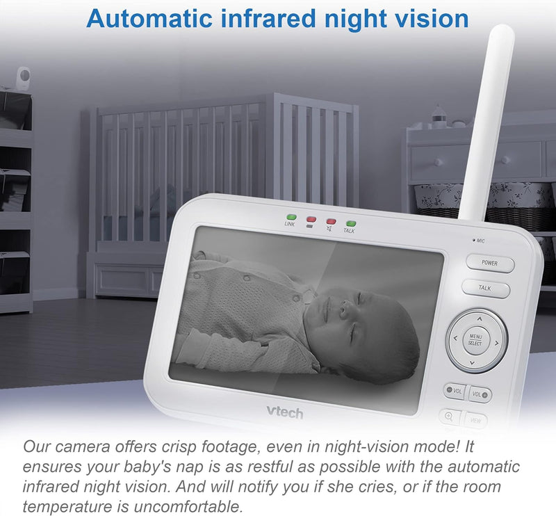 VTech LM808-1W Video Baby Monitor 5'' Screen Temperature Sensor Lullabies (Renewed)