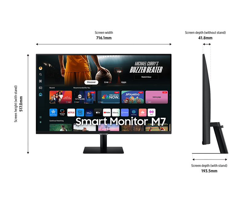 Samsung 32'' Smart Monitor M70D UHD With Speakers And Remote LS32DM700UUXXU (Renewed)