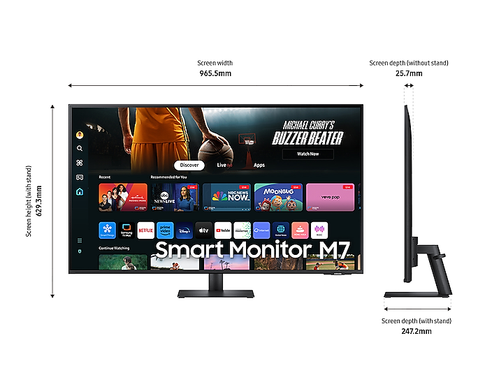 Samsung 43'' Smart Monitor M70D UHD With Speakers And Remote LS43DM702UUXXU (New / Open Box)