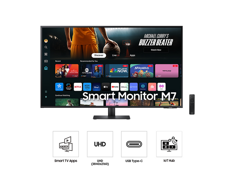Samsung 43'' Smart Monitor M70D UHD With Speakers And Remote LS43DM702UUXXU (New / Open Box)