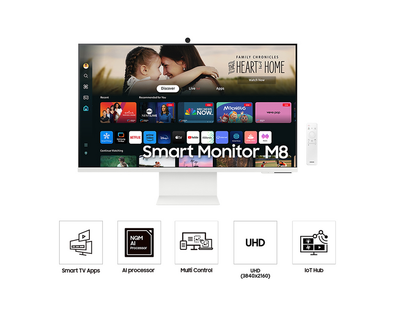 Samsung 32'' Smart Monitor M80D UHD White Speakers and Remote LS32DM801UUXXU (Renewed)