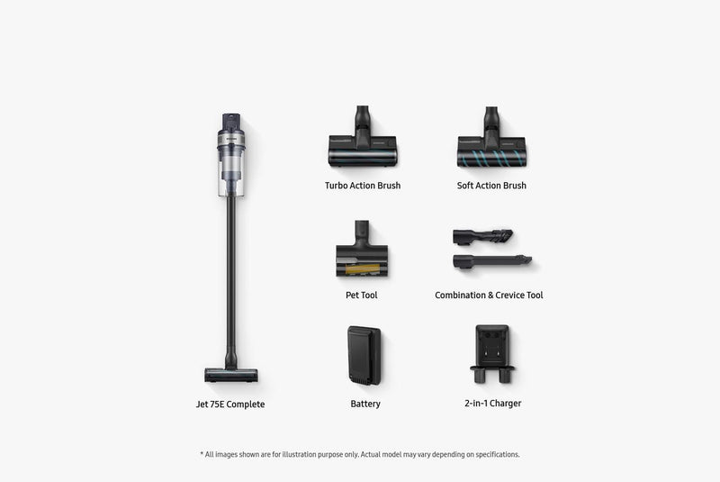 Samsung Cordless Vacuum Cleaner Stick Jet 75E Complete Pet Tool VS20B75ACR5/EU (Renewed)