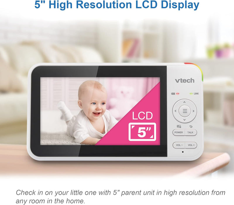 VTech VM924 Video Baby Monitor With 5'' LCD Screen Night Vision Camera Pan&Tilt (Renewed)