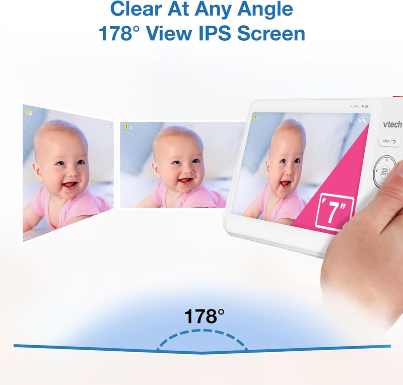 VTech VM7467 Video Baby Monitor With 7'' Screen Pan Tilt Zoom Night Light (Renewed)