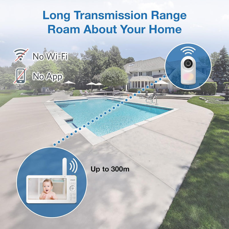 VTech VM7467 Video Baby Monitor With 7'' Screen Pan Tilt Zoom Night Light (Renewed)