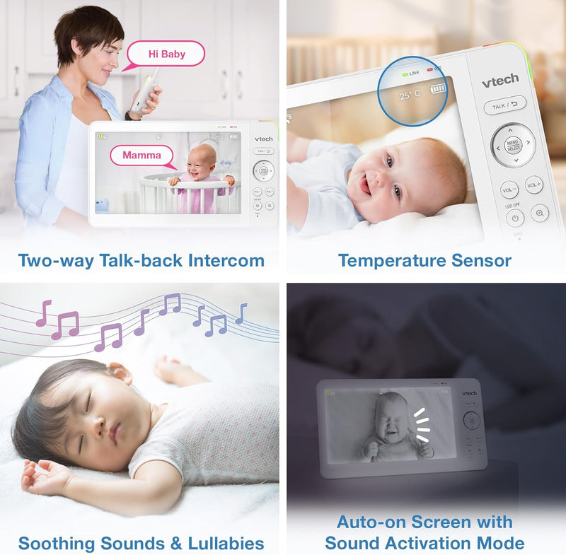 VTech VM7467 Video Baby Monitor With 7'' Screen Pan Tilt Zoom Night Light (Renewed)
