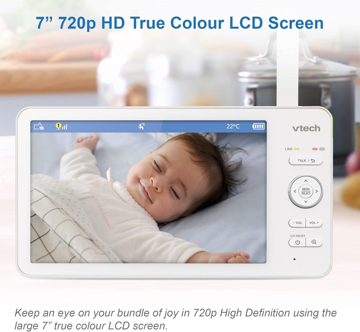 VTech RM7768HD Video Baby Monitor Smart Wi-Fi 7'' Touch Screen 1080p HD Camera (Renewed)