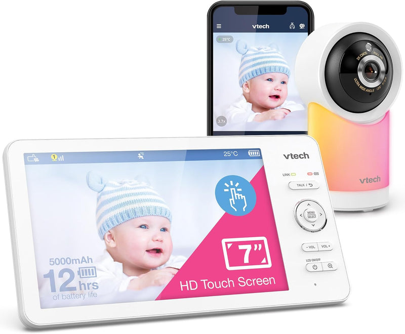 VTech RM7768HD Video Baby Monitor Smart Wi-Fi 7'' Touch Screen 1080p HD Camera (Renewed)