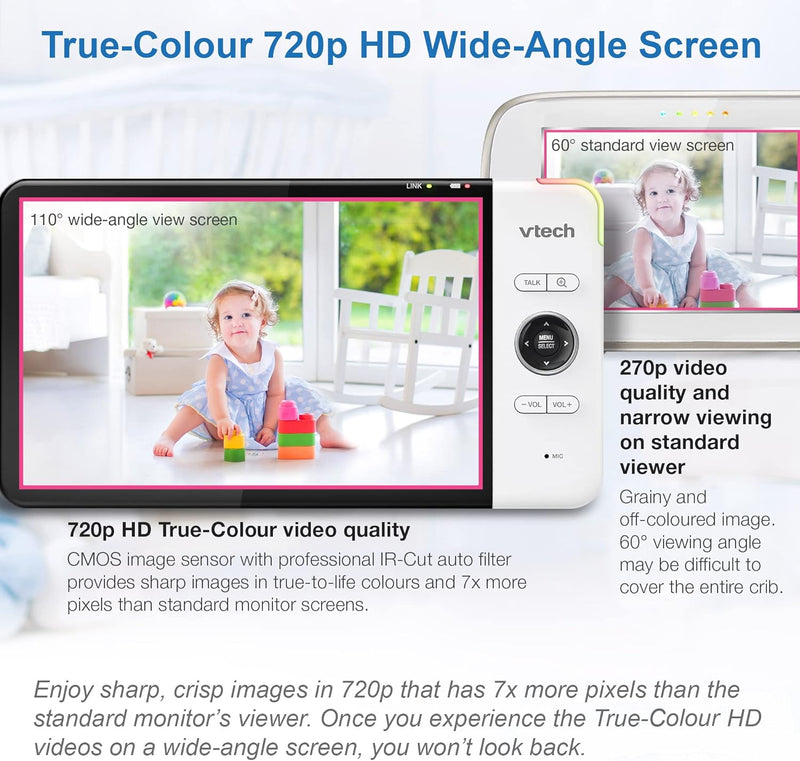 VTech VM919HD Video Baby Monitor With Camera Pan And Tilt 7'' 720p HD Display (Renewed)