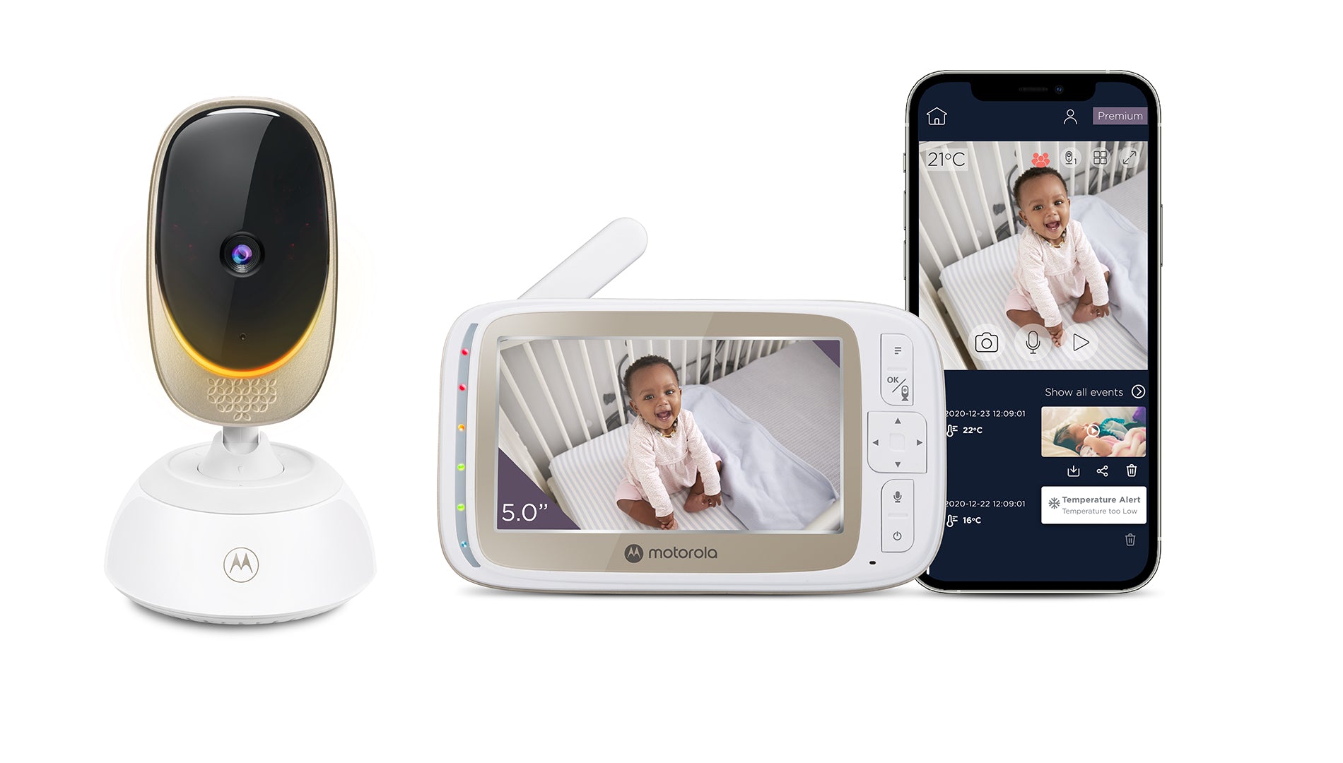 Motorola 5.0'' Wi-Fi Video Baby Monitor With Mood Light Infrared Night Vision (Renewed)