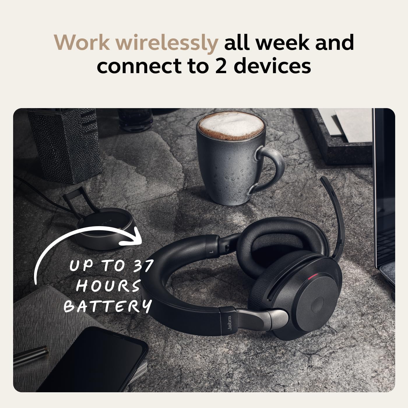 Jabra Evolve2 85 Wireless PC Headset with Charging Stand USB Bluetooth Adapter (New)
