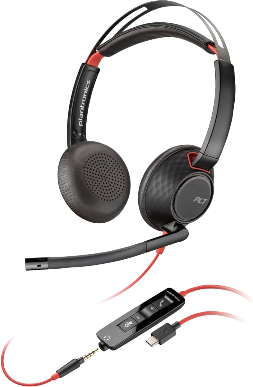 Poly Blackwire 5220 Stereo USB-C Headset +3.5mm Plug +USB-C/A Adapter (New)