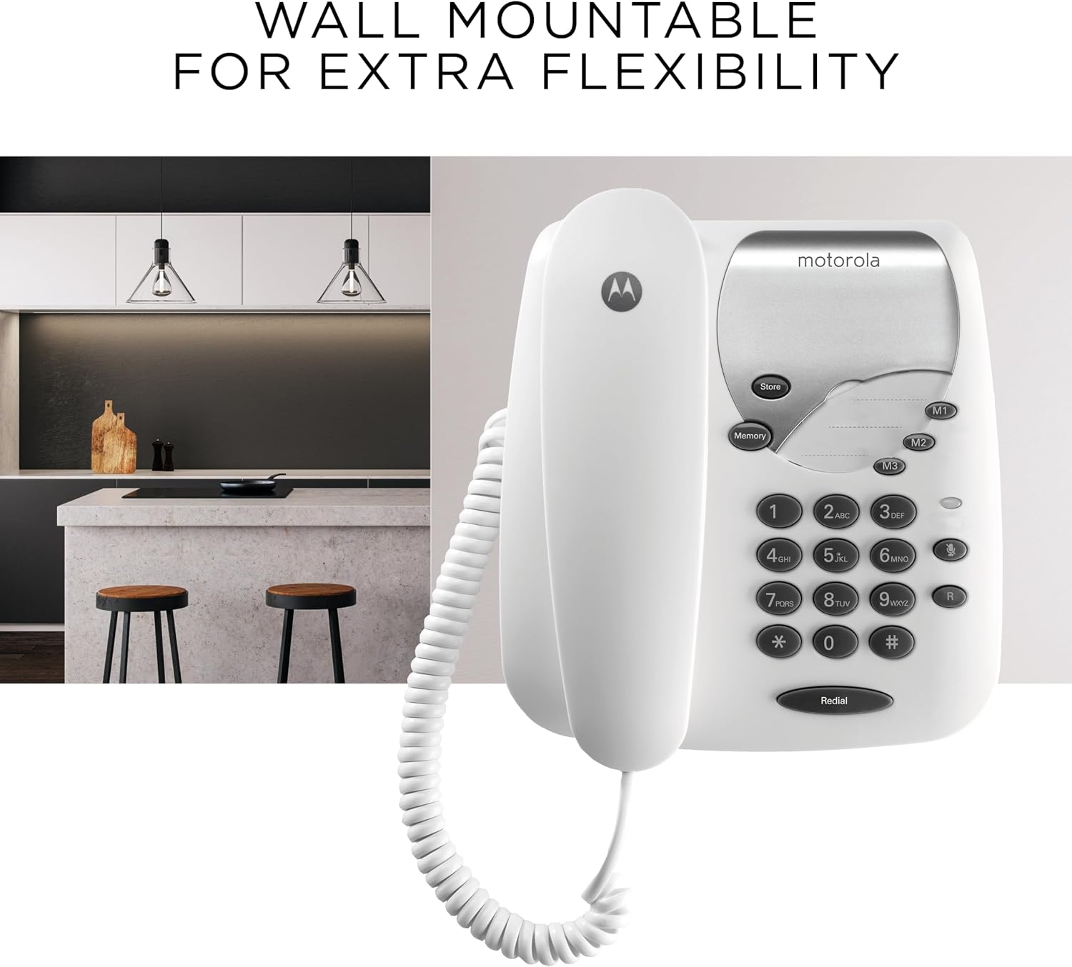 Motorola CT1 Corded Telephone 3 Direct Dial Keys Mute Function Wall Mountable (Renewed)