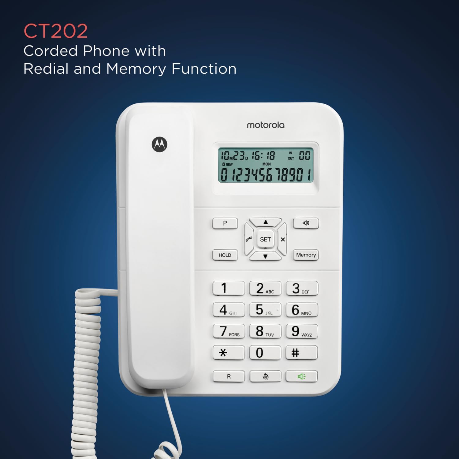 Motorola CT202 Corded Telephone Hands-Free Speakerphone Caller ID White (Renewed)