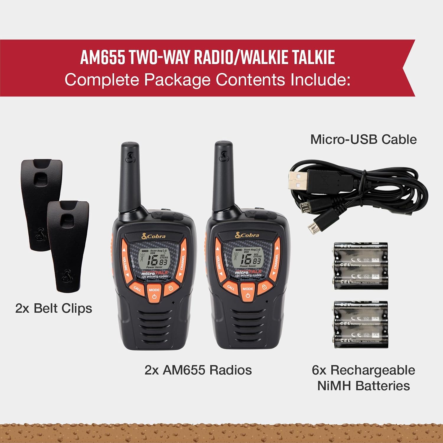 Cobra AM655 Compact Walkie Talkies 2-Pack Weather Resistant Two Way Radios (Renewed)