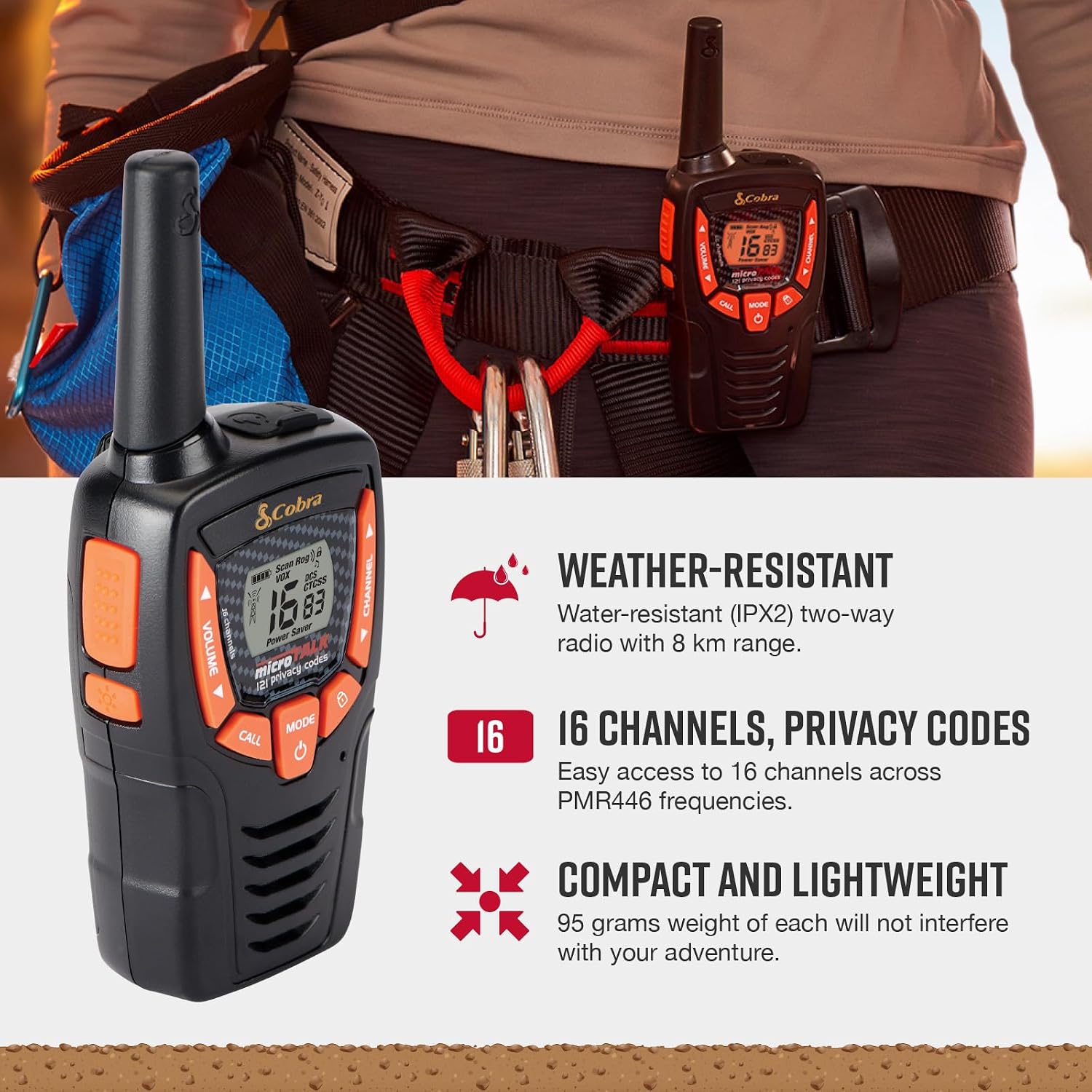 Cobra AM655 Compact Walkie Talkies 2-Pack Weather Resistant Two Way Radios (Renewed)