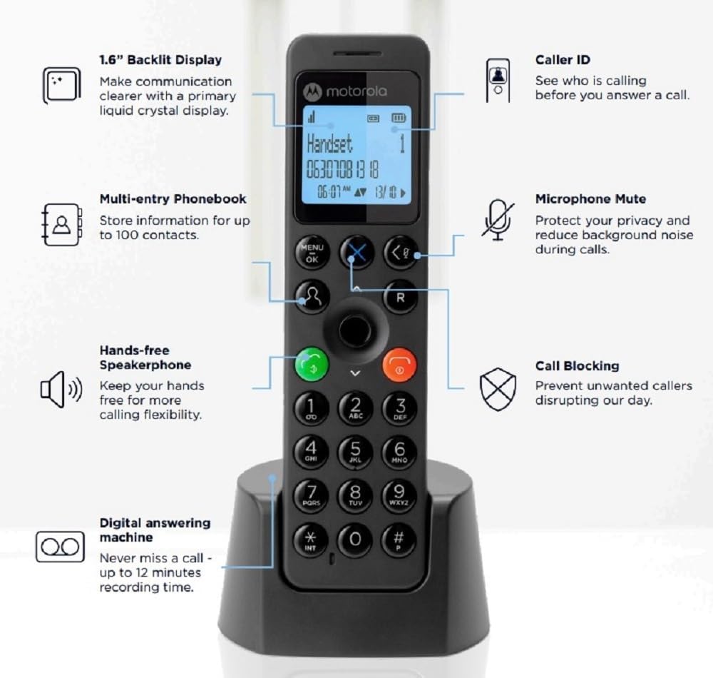 Motorola DOT212 Twin Digital Cordless Phone Call Blocking Answer Machine (Renewed)