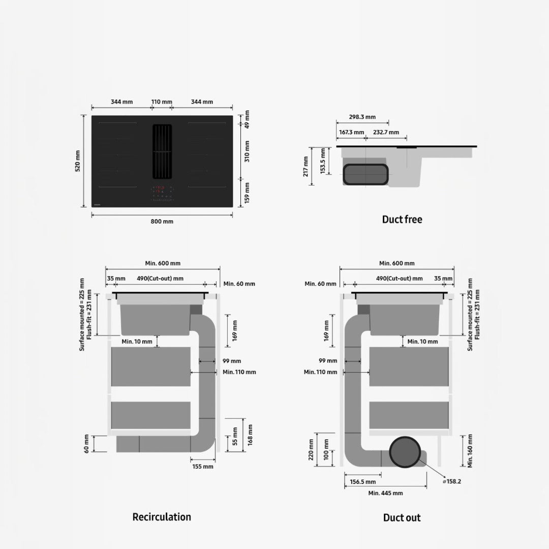 Samsung Anti-Scratch Vented Induction Hob With Air Sensor 80cm CC90H84JADUR (New)
