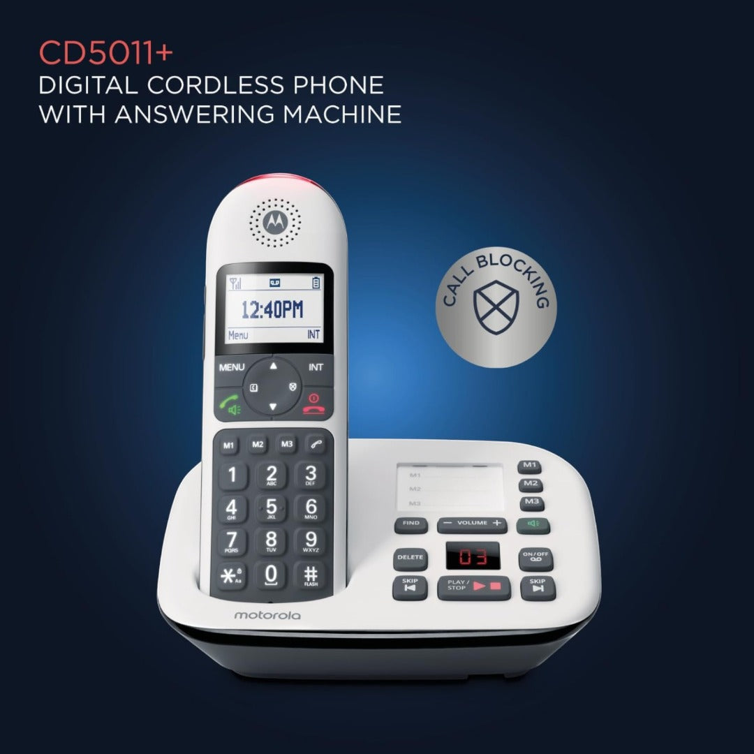 Motorola CD5011 Digital Cordless Phone Big Buttons Call Blocking Answer Machine (Refurbished B-Grade)
