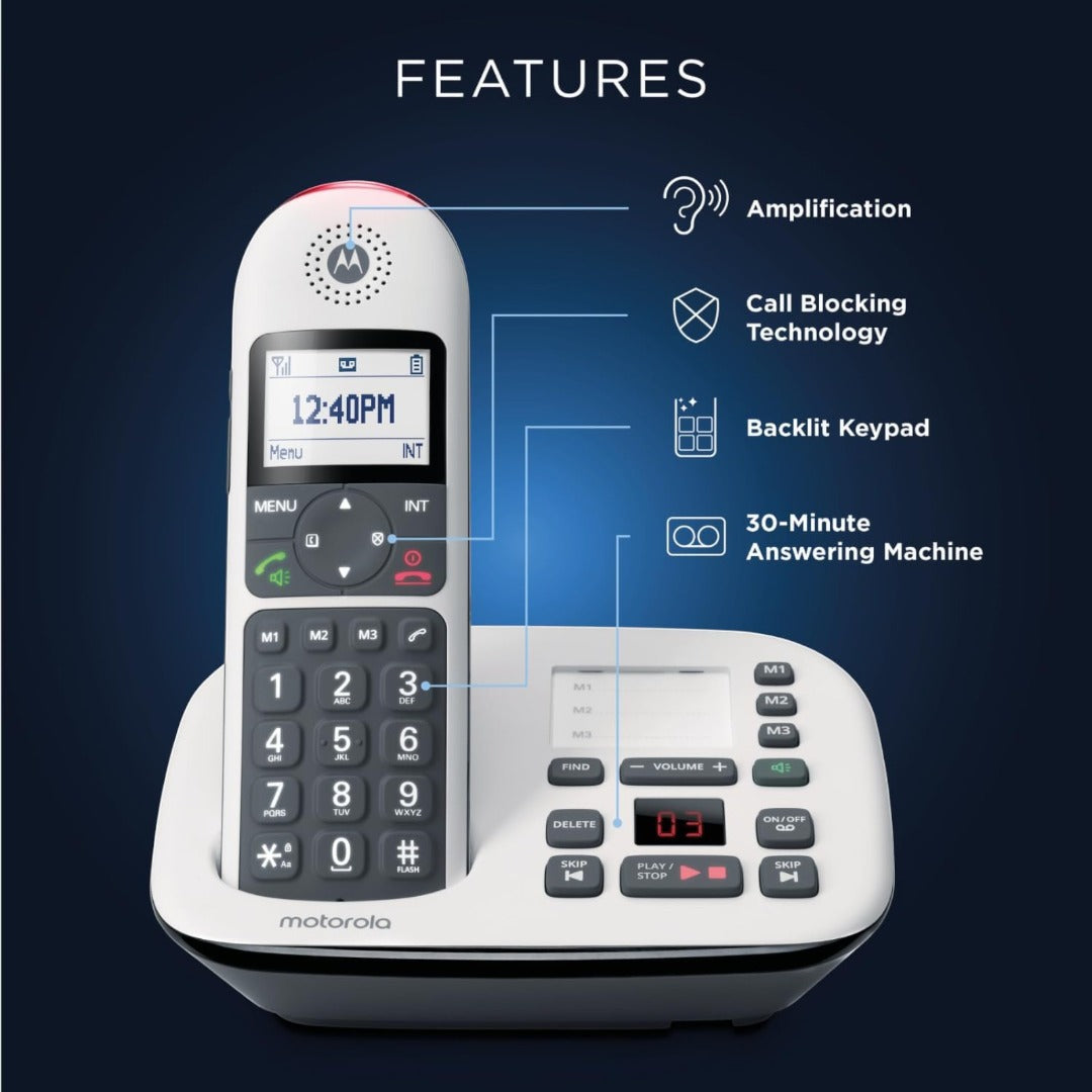 Motorola CD5011 Digital Cordless Phone Big Buttons Call Blocking Answer Machine (Refurbished B-Grade)
