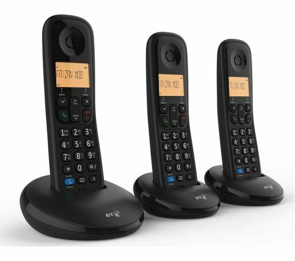 BT Digital Cordless Home Phone Everyday Trio Basic Call Blocking Black (Renewed)