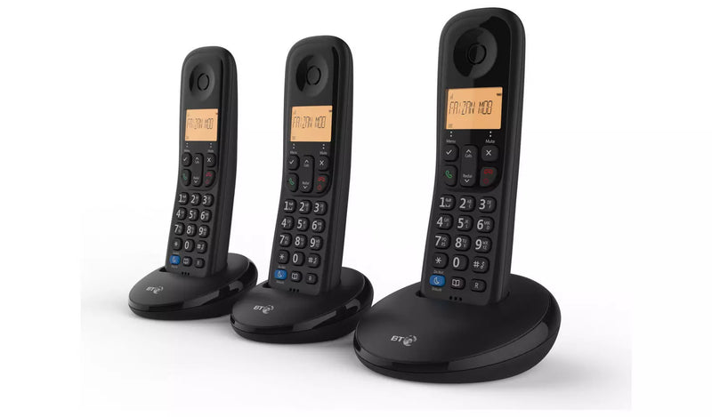 BT Digital Cordless Home Phone Everyday Trio Basic Call Blocking Black (Renewed)