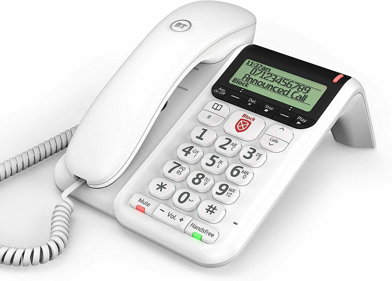 BT Corded Landline Phone Decor 2600 Advanced Call Blocker White 083154 (Refurbished B-Grade)