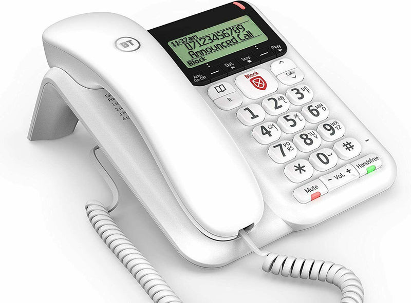 BT Corded Landline Phone Decor 2600 Advanced Call Blocker White 083154 (Refurbished B-Grade)