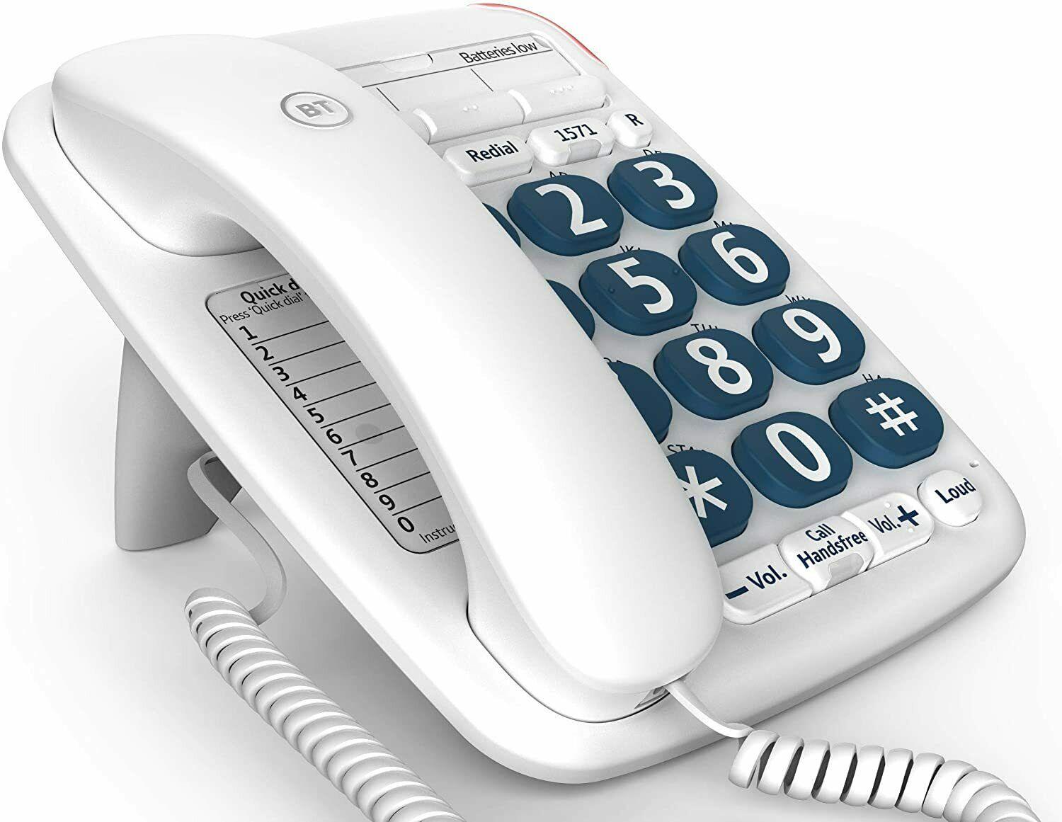 BT Big Button 200 Corded Landline Home Telephone Handsfree White (Renewed)