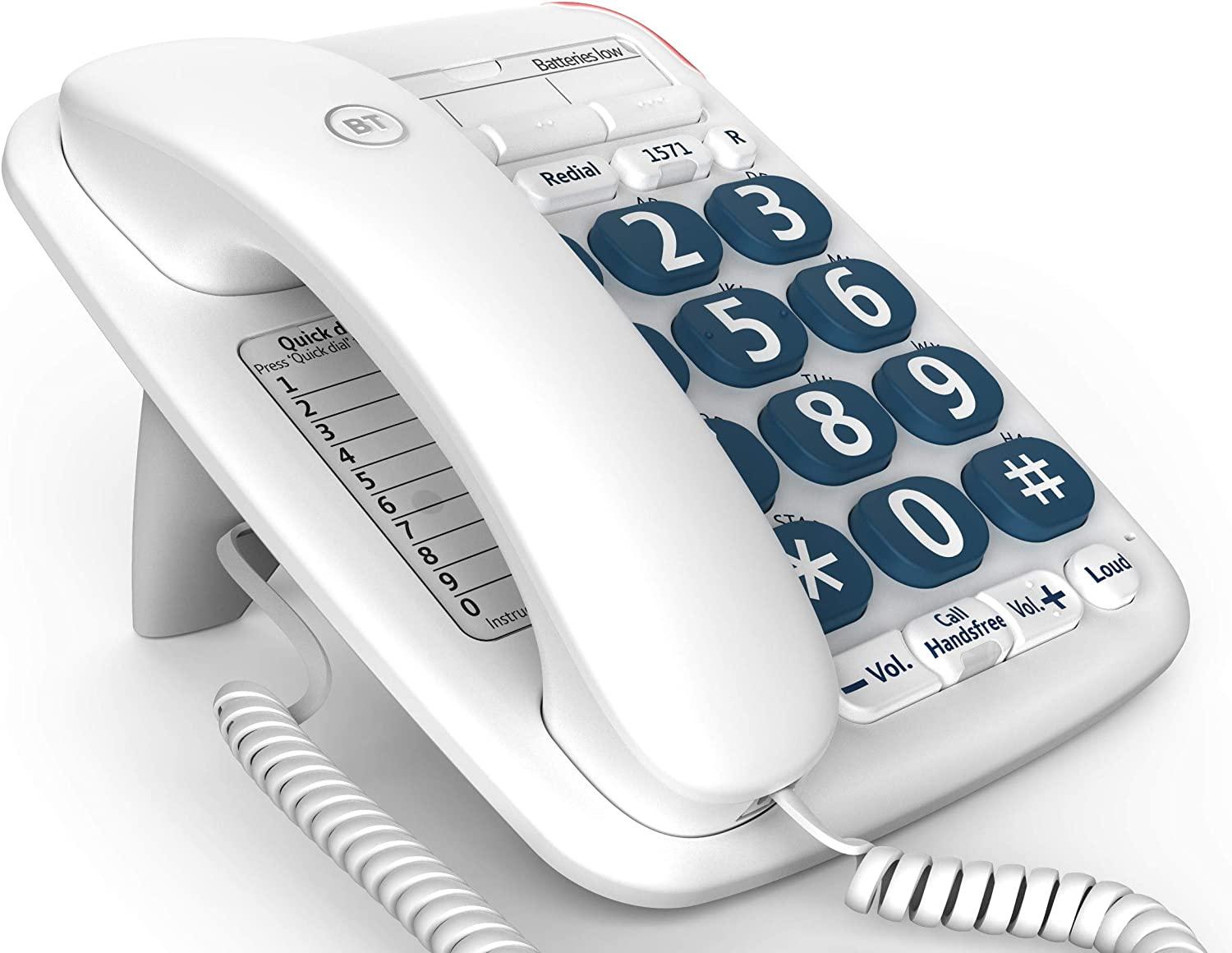 BT Big Button 200 Corded Landline Home Telephone Handsfree White (Renewed)