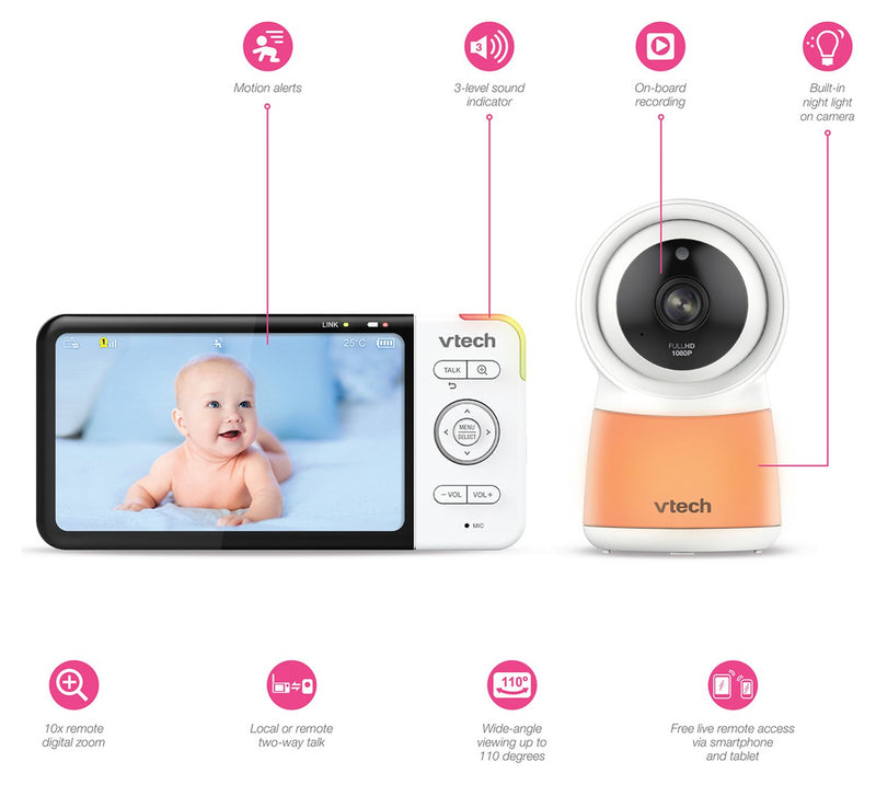 VTech RM5754HD Smart Video Monitor With 5'' Display And 1080p HD Camera White (Renewed)