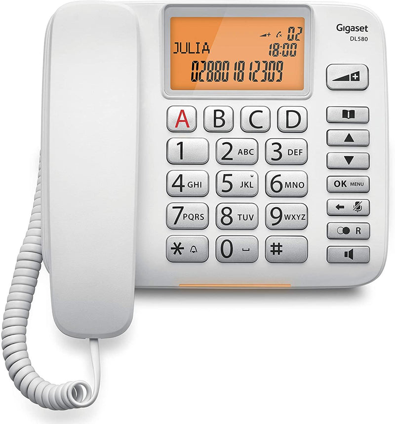 Gigaset DL580 Standard Big Button Handsfree Corded Phone White (Renewed)
