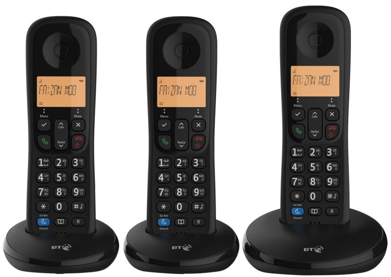 BT Digital Cordless Home Phone Everyday Trio Basic Call Blocking Black (Renewed)