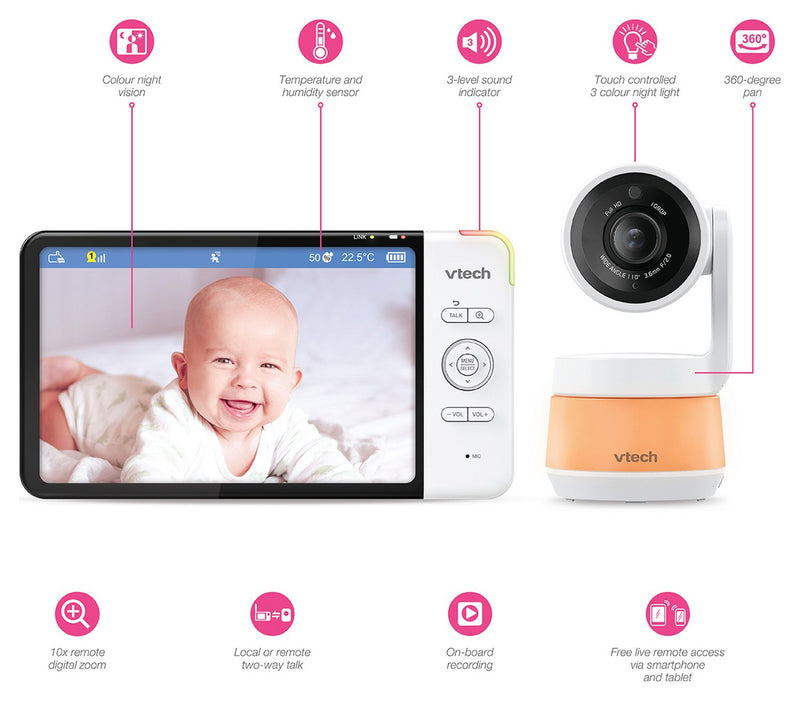 VTech Smart Video Baby Monitor RM7767HD Multi Colour Night Light With 7'' Display (Renewed)