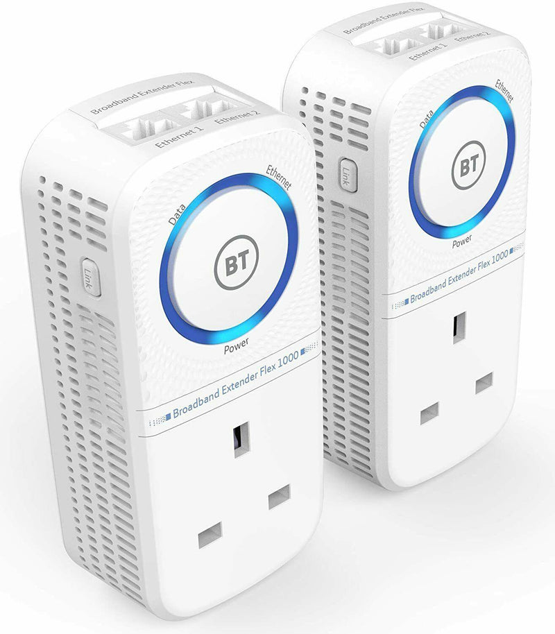 BT Broadband Extender Flex 1000 Kit Powerline Adapter Twin Pack - 080219 (Renewed)