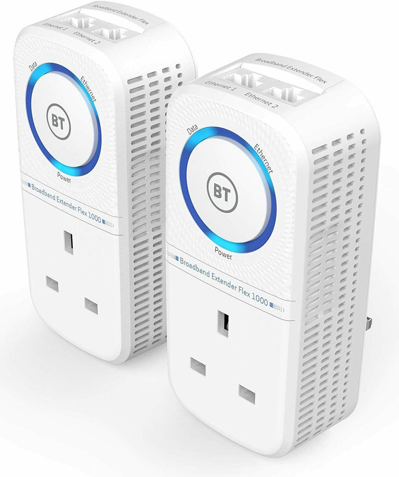 BT Broadband Extender Flex 1000 Kit Powerline Adapter Twin Pack - 080219 (Renewed)