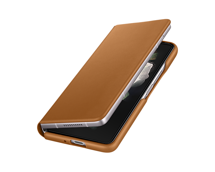 Samsung Galaxy Z Fold3 5G Leather Flip Mobile Phone Cover Brown (Renewed)